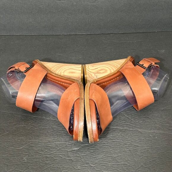 VINCE Haley Heels Women's 9.5 Chunky Block Wood Leather Open Toe Sandals Brown - Picture 10 of 11